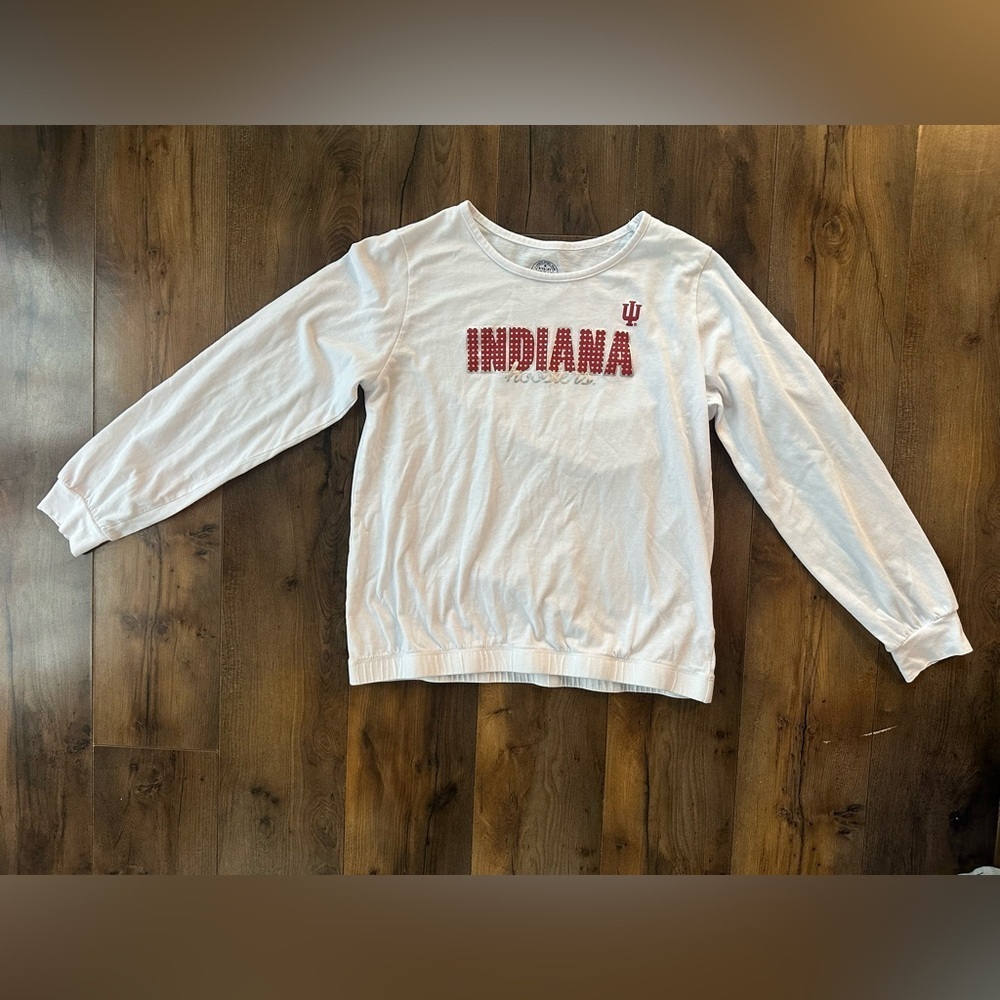 Indiana Hoosiers Kids White Long Sleeve Top XL 14/16 Game Day Spirit Tee - Picture 2 of 4